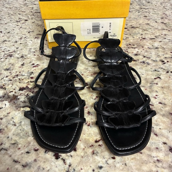 Fendi Black Crocodile Gladiator Sandals